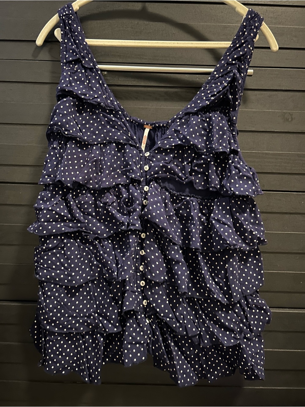 Free People Navy Polka Dot Ruffle Set